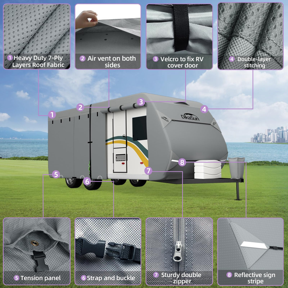 7 Layers Waterproof RV Cover Fits 35'- 38' Travel Trailer O724708
