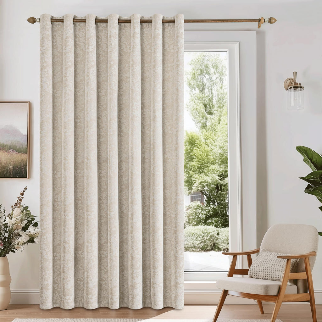 Beige Floral Jacquard Blackout Curtains 100x84 I953816