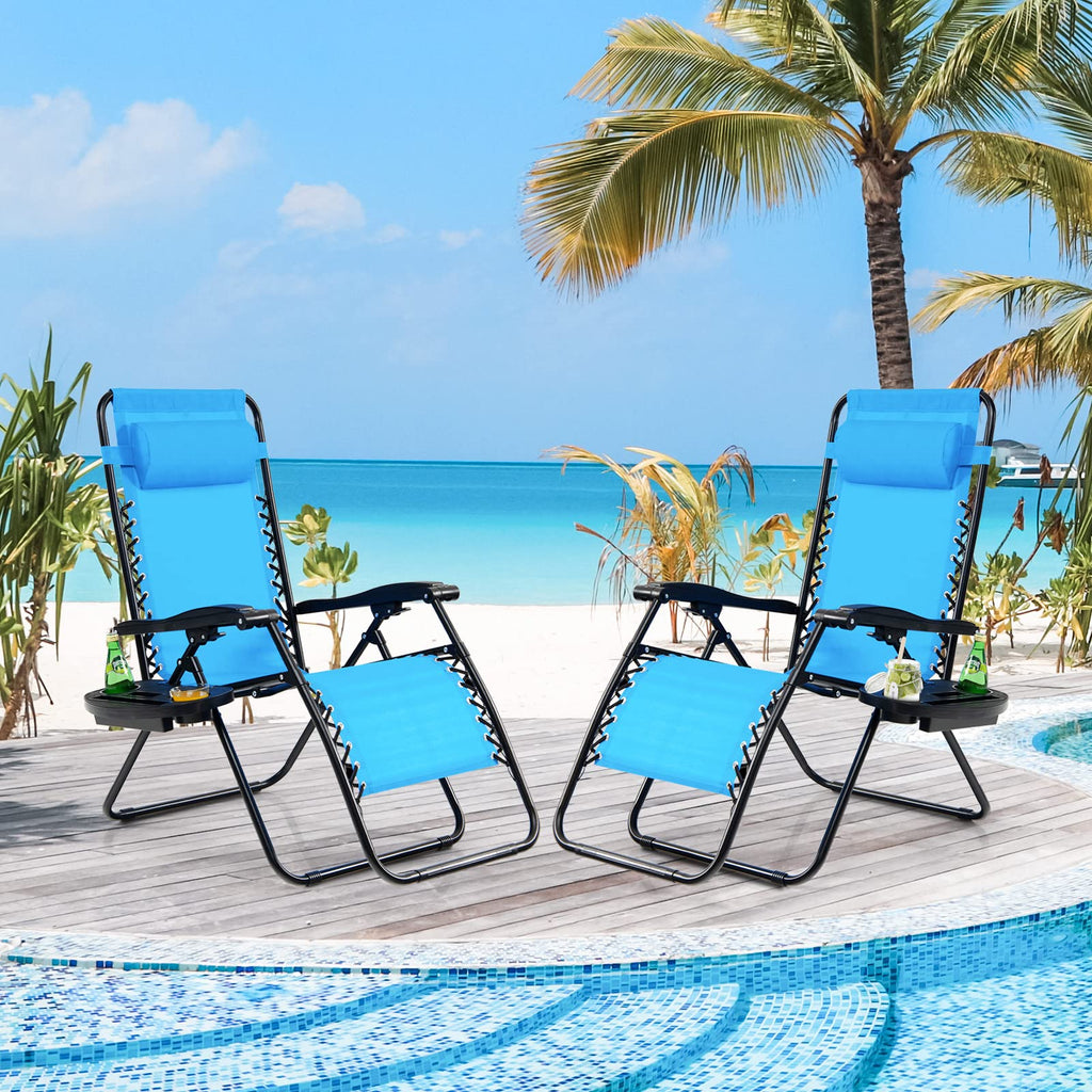 Set of 2 Blue Zero Gravity Chair with Cup Holder C30922