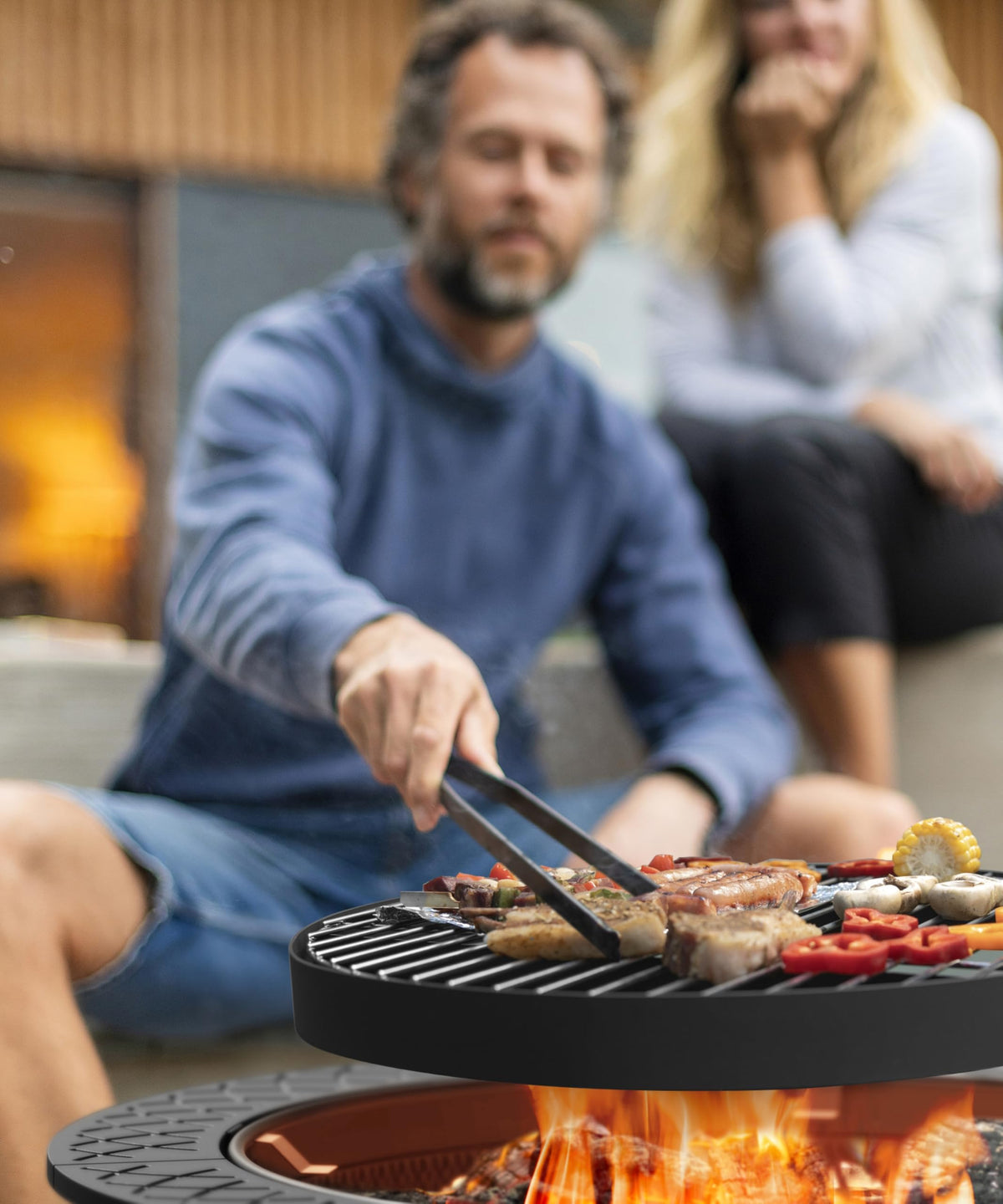 35 Inch Wood Burning Fire Pit with BBQ Grill R3239