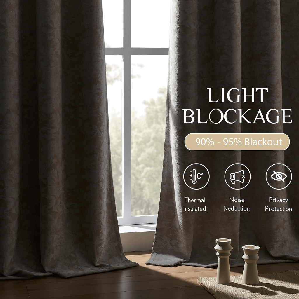 Beige Floral Jacquard Blackout Curtains 100x84 I953816