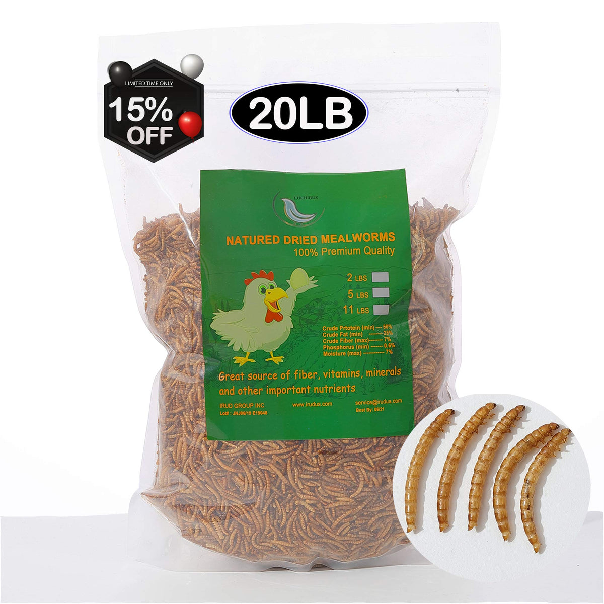 20 LBS Non-GMO Dried Mealworms Q54280