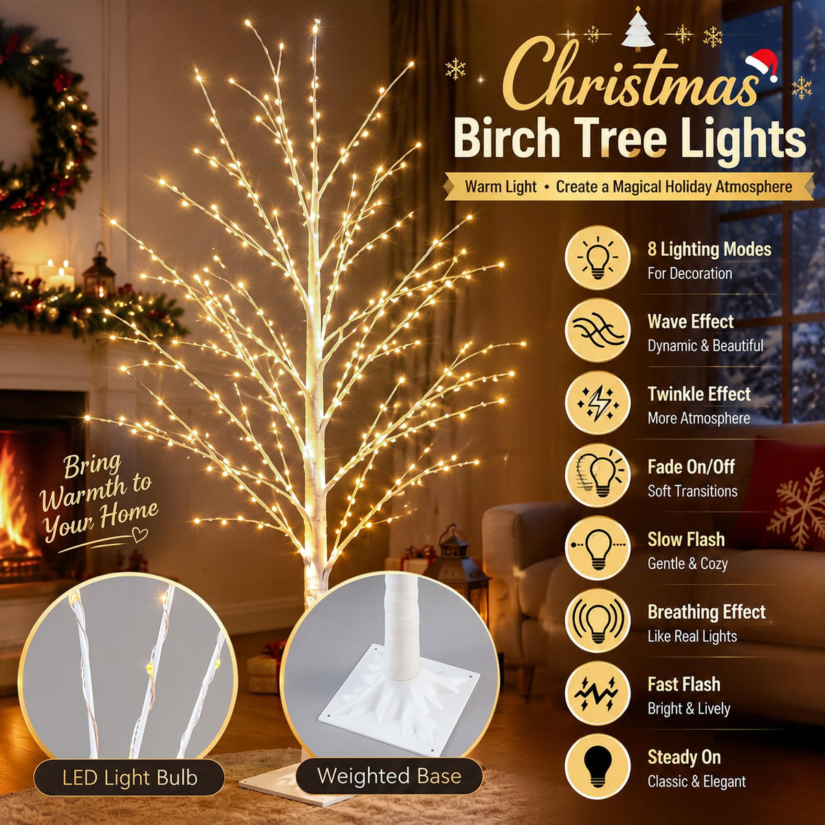 4 Pack Lighted Birch Tree C578255