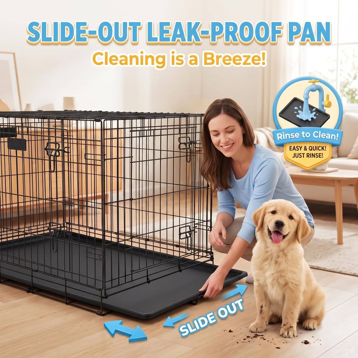 48inch 2-Door Foldable Metal Wire Dog Crate E2522