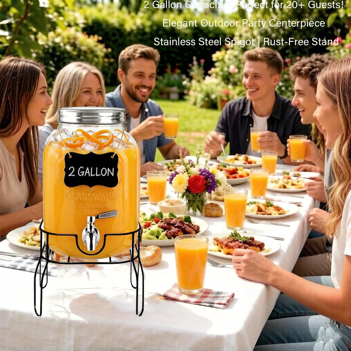 2 Gallon Glass Beverage Dispenser with Stand, Lid & Ice Core G280