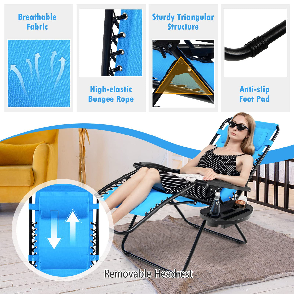 Set of 2 Blue Zero Gravity Chair with Cup Holder C30922