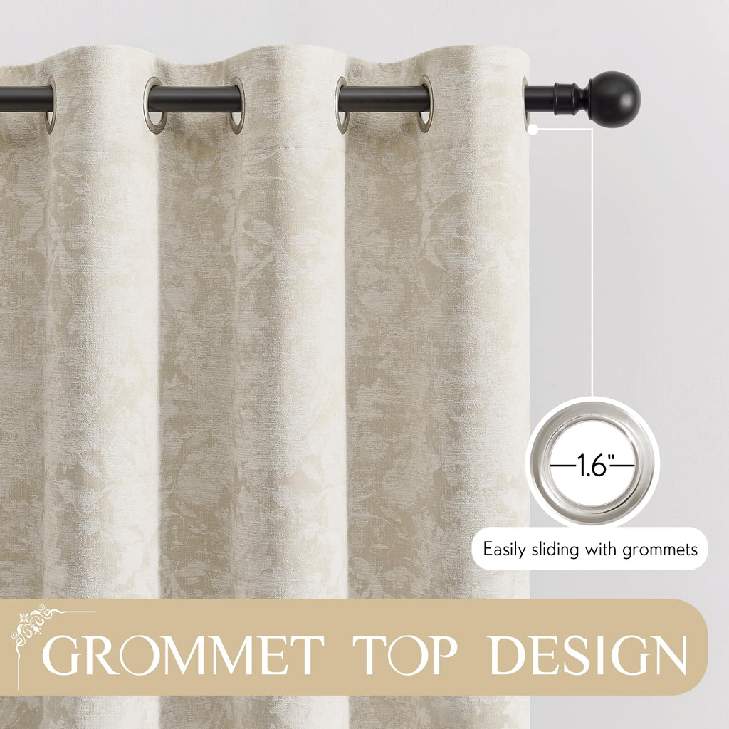 Beige Floral Jacquard Blackout Curtains 100x84 I953816