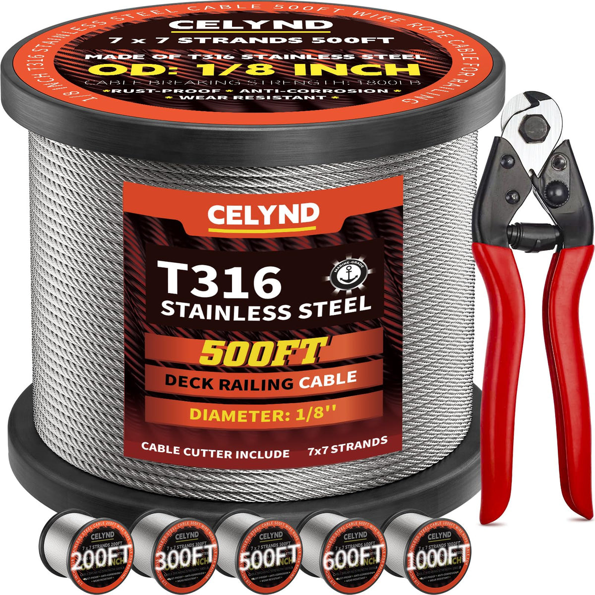 Stainless Steel 500FT 1/8" T316 Wire Rope Cable D782916
