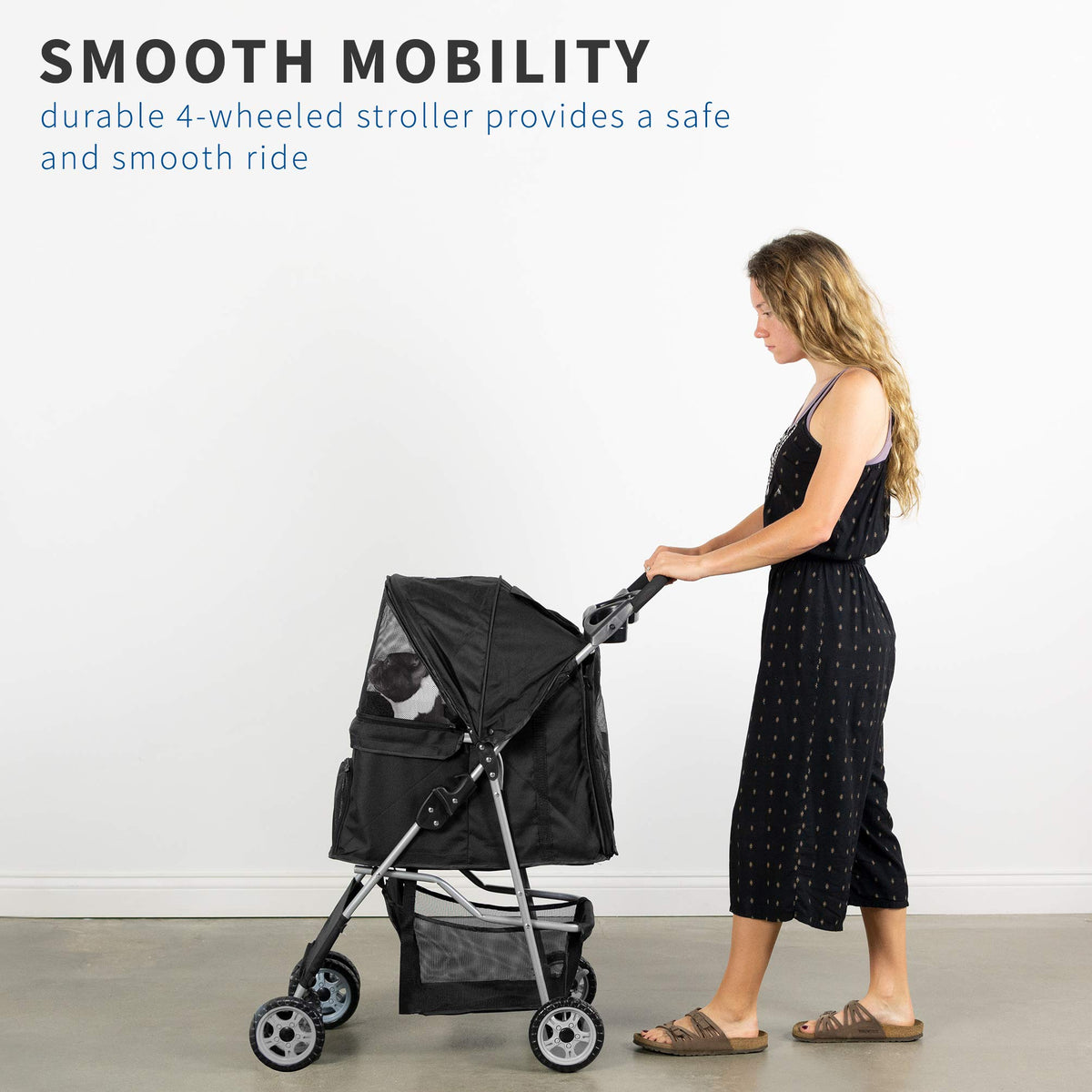 Black 4 Wheel Foldable Pet Stroller A619361