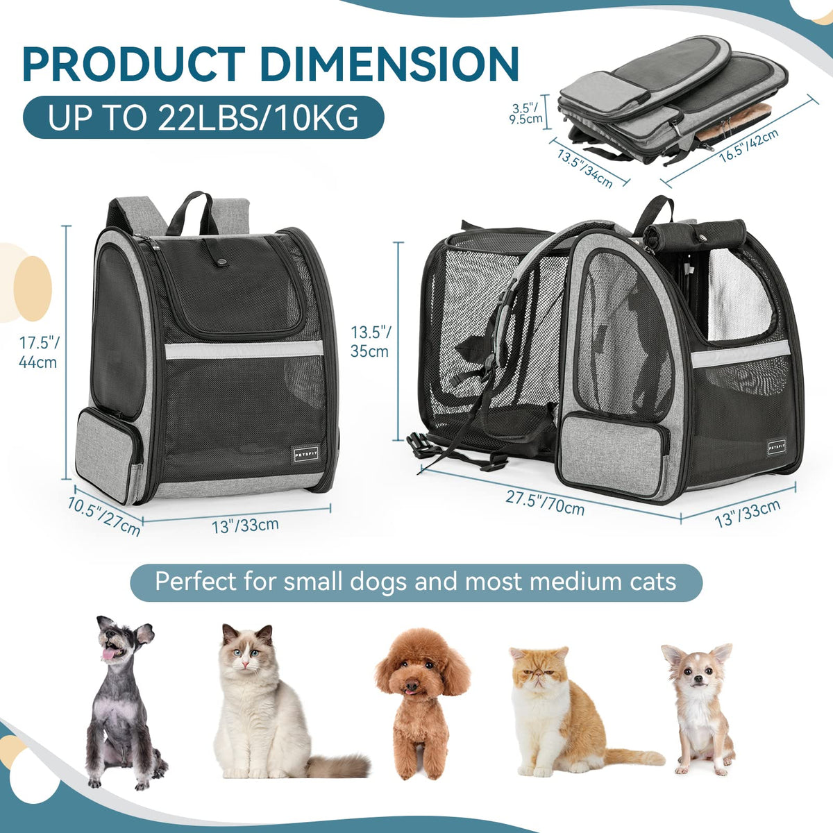 Dog Backpack Carrier with Fleece Mat Q761