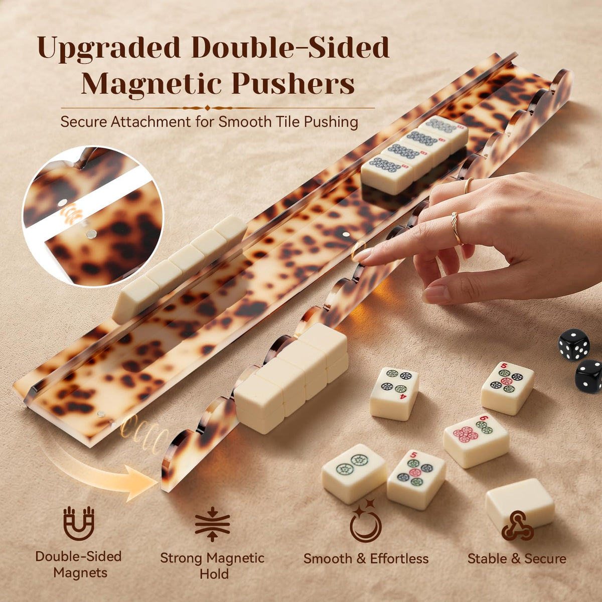 Set of 4 20 Inch Amber Tortoise Acrylic Mahjong Racks with Pushers I926419