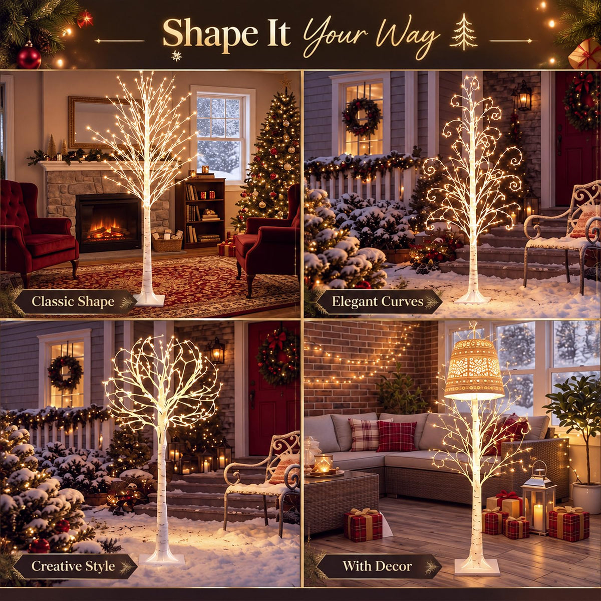 4 Pack Lighted Birch Tree C578255