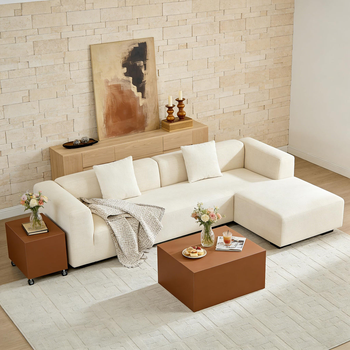 Brown Rolling Leather Coffee Table Set of 2 E41759