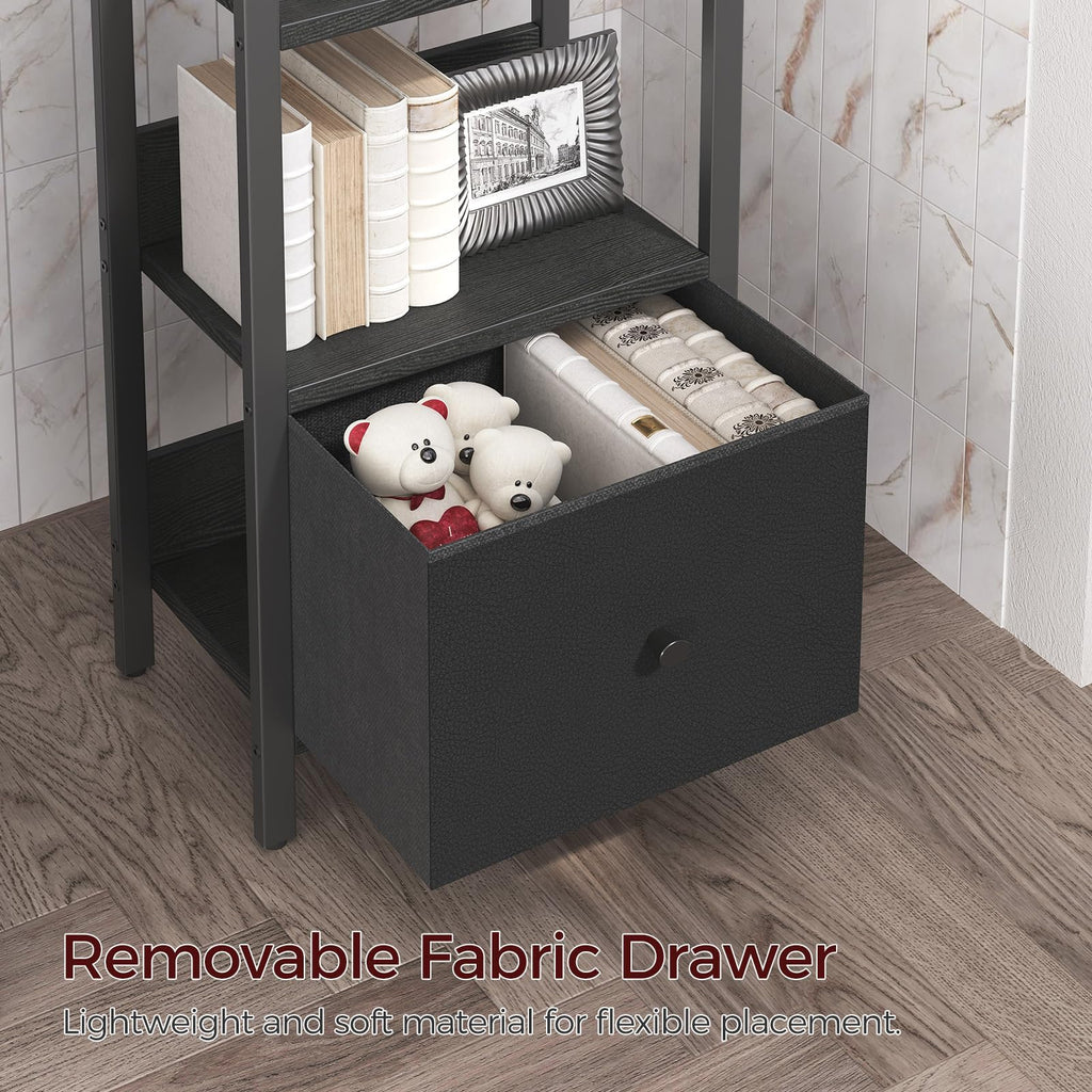 Black 5-Tier Bookshelf with Drawer M998864