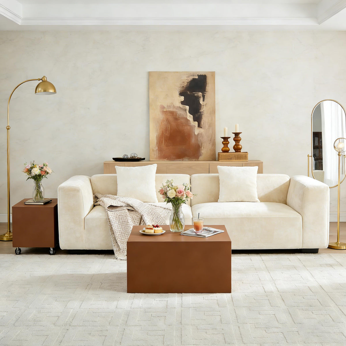 Brown Rolling Leather Coffee Table Set of 2 E41759