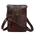 Brown Crocodile Embossed Genuine Leather Mini Messenger Bag R614
