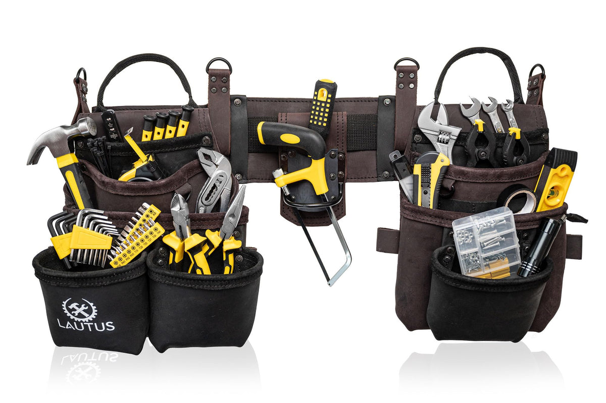 Top Grain Leather Tool Belt 18 Pockets A91781