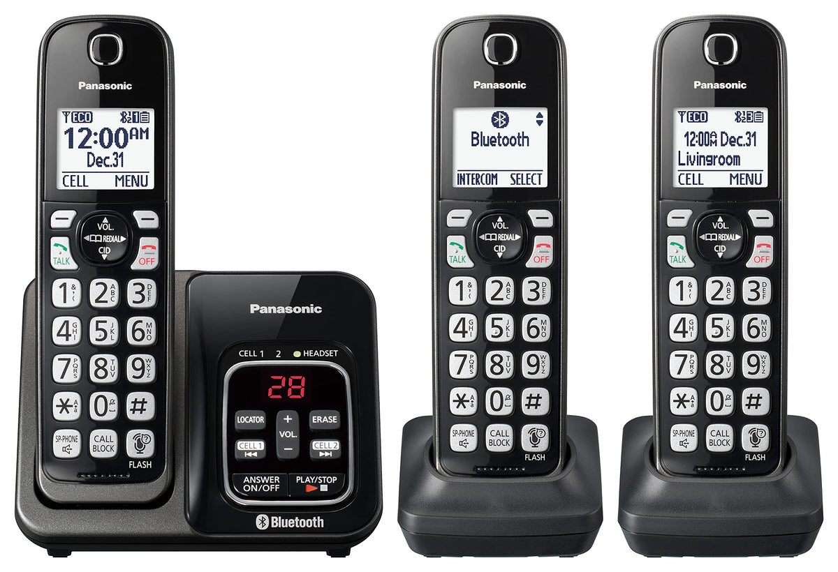 Expandable Cordless Phone System with Answering Machine, 3 Handsets T325089