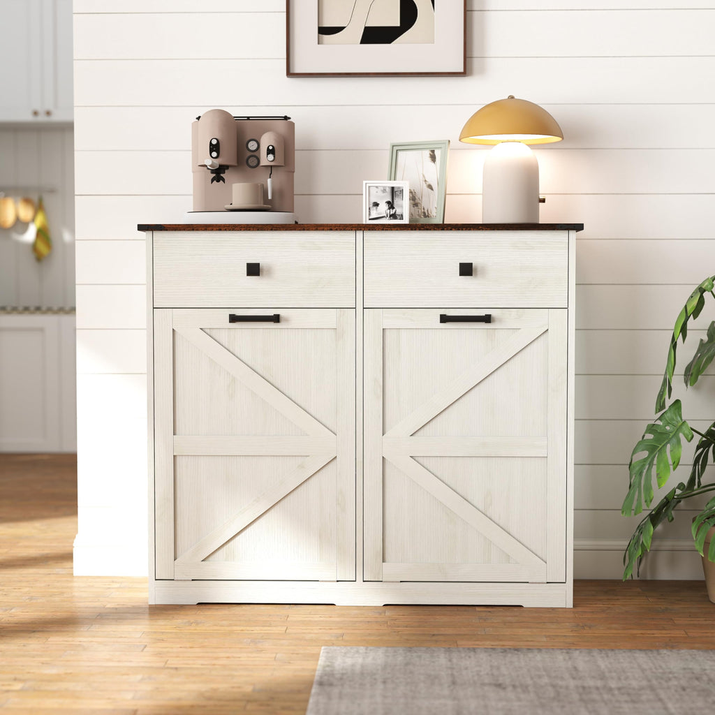 20 Gallon Double Tilt Out Laundry Hamper Cabinet with Drawers I53463