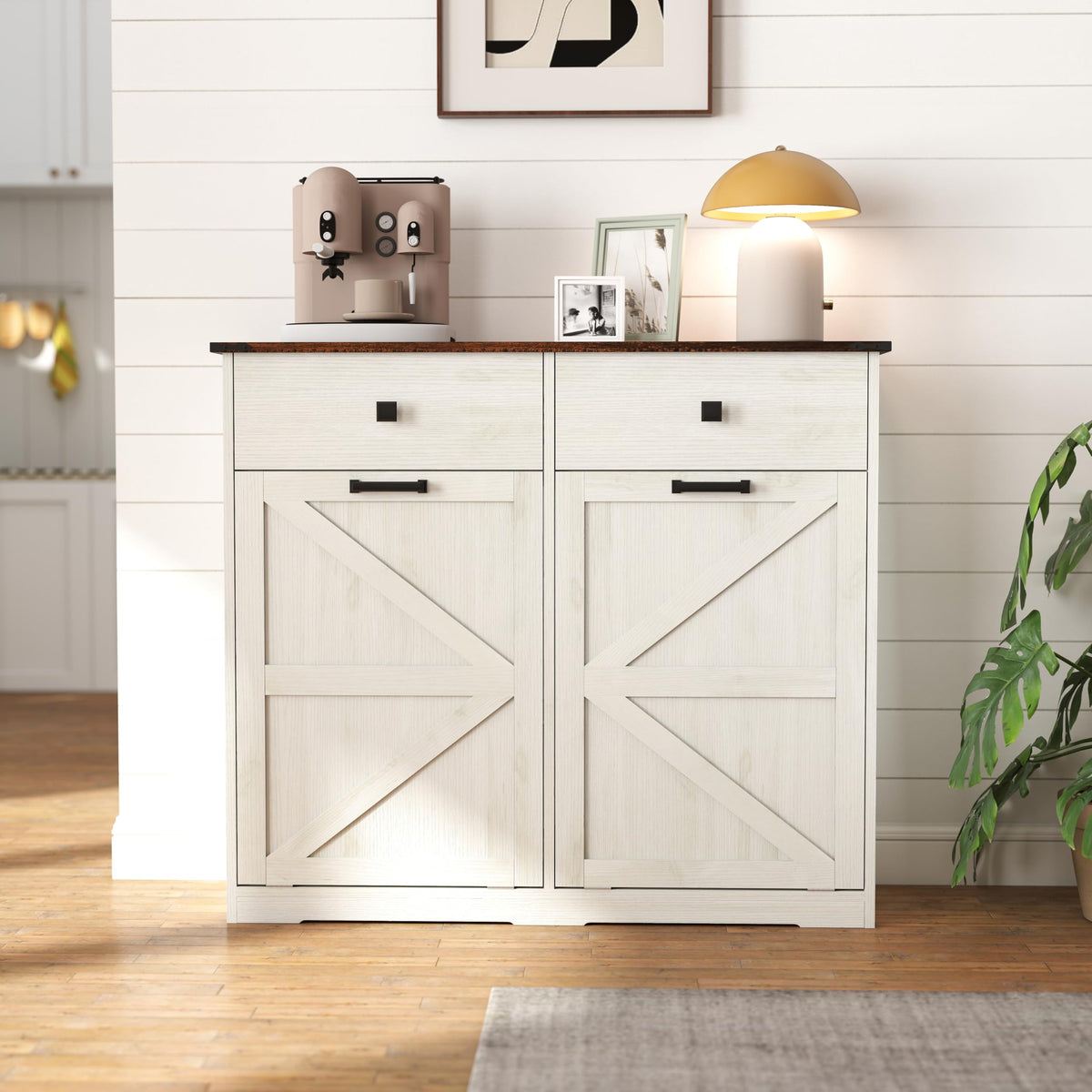 20 Gallon Double Tilt Out Laundry Hamper Cabinet with Drawers I53463