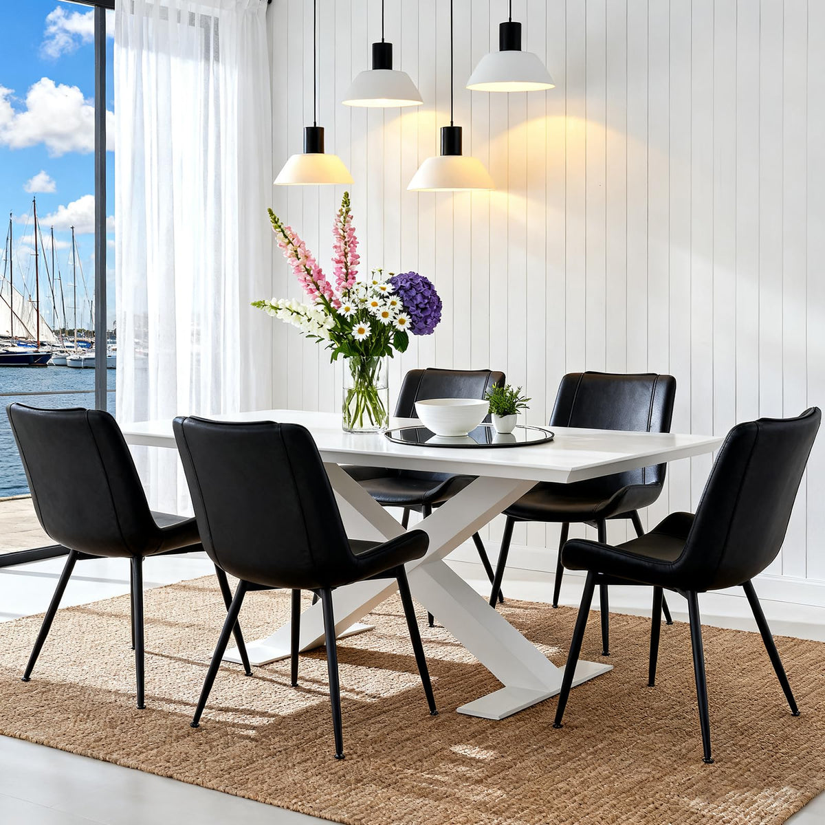 Black PU Leather Dining Chairs Set of 2 E9009