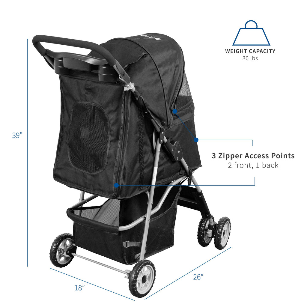 Black 4 Wheel Foldable Pet Stroller A619361
