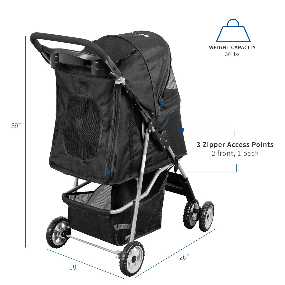 Black 4 Wheel Foldable Pet Stroller A619361