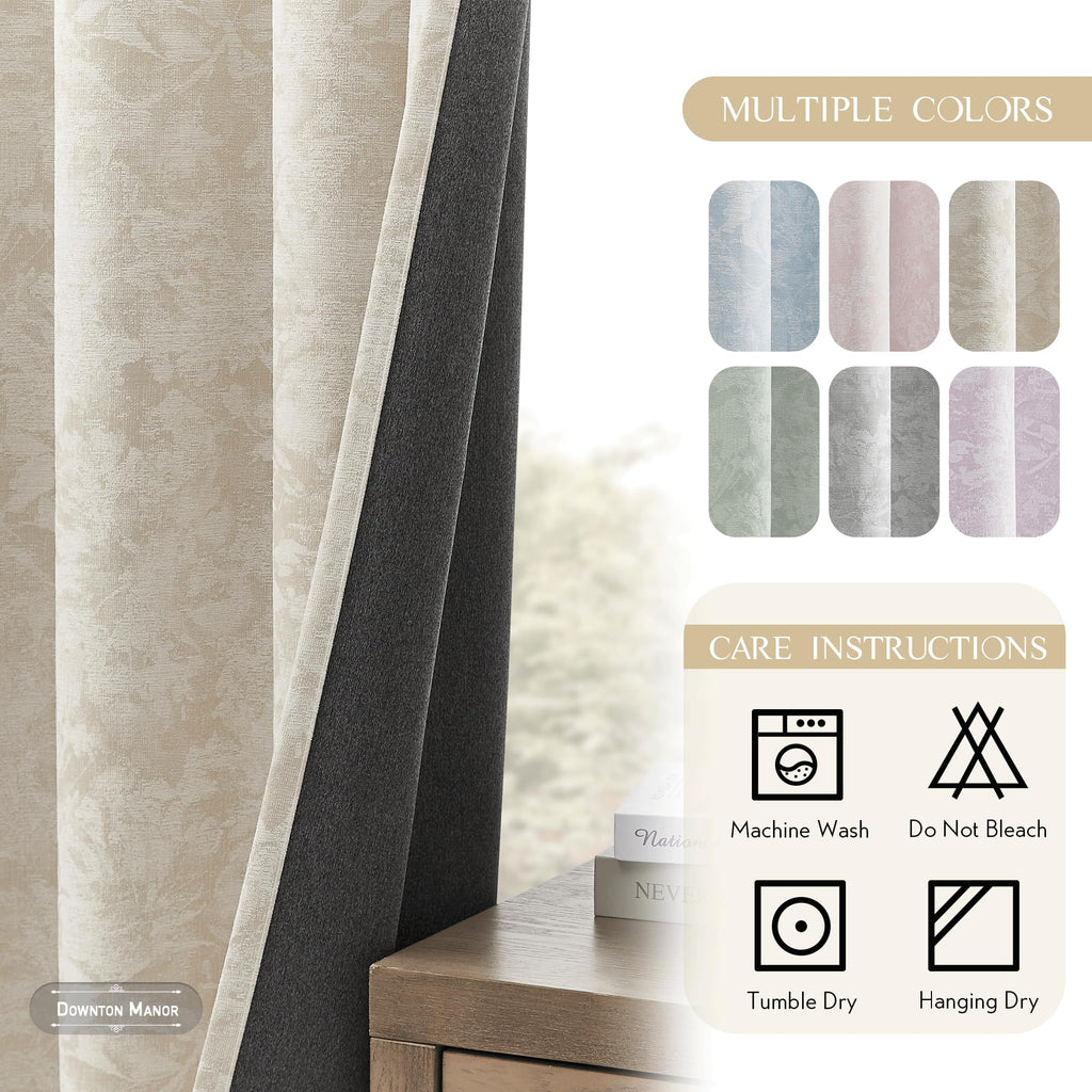 Beige Floral Jacquard Blackout Curtains 100x84 I953816