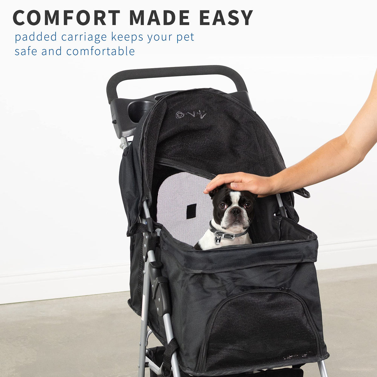 Black 4 Wheel Foldable Pet Stroller A619361