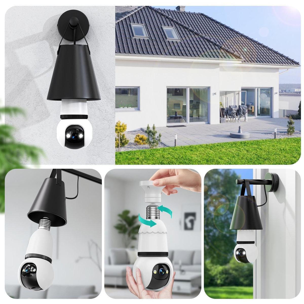 Light Bulb Security Camera 2K Color Night Vision Motion Detection Siren Alarm Two-Way Audio E179