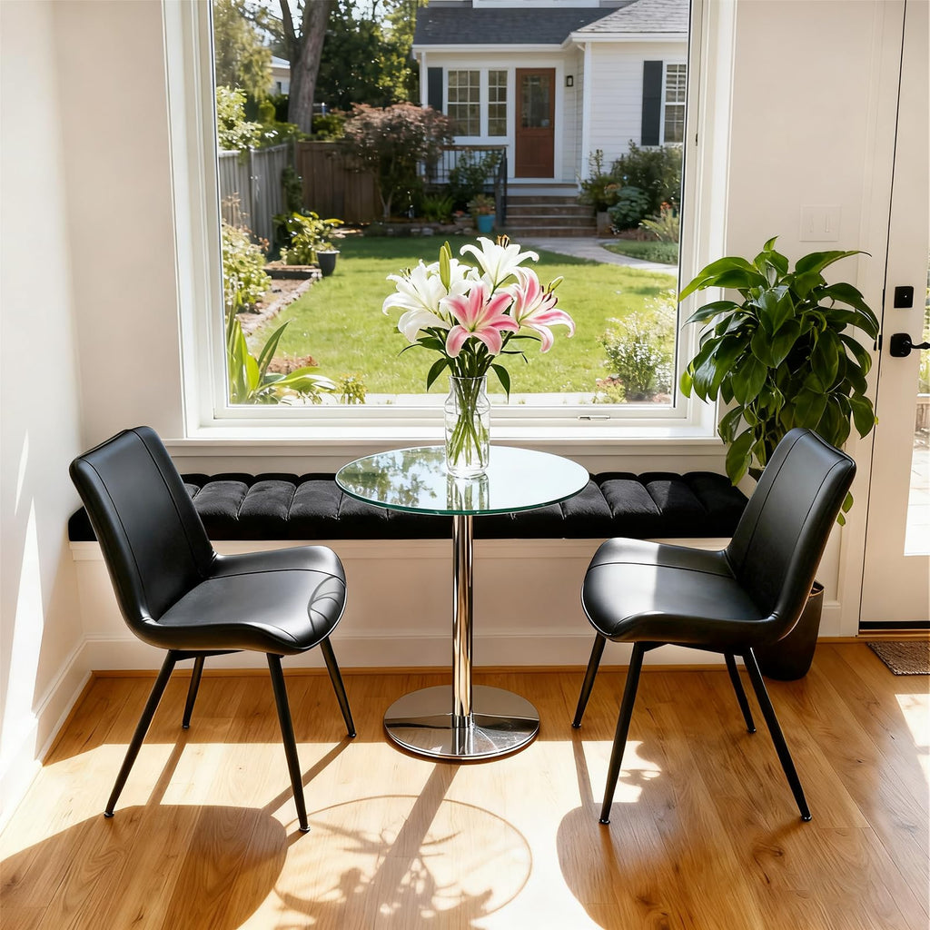 Black PU Leather Dining Chairs Set of 2 E9009