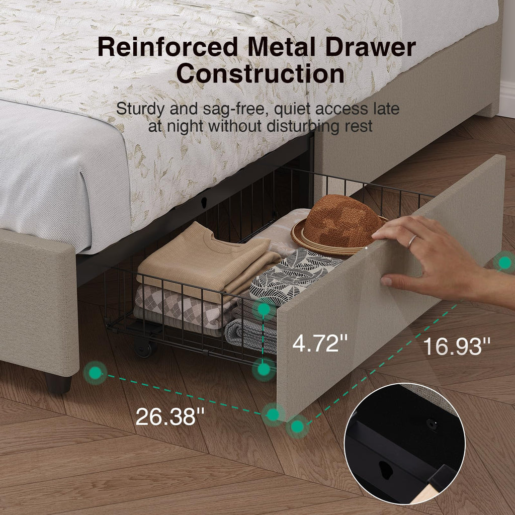 Beige Queen Bed Frame with Drawers C796799