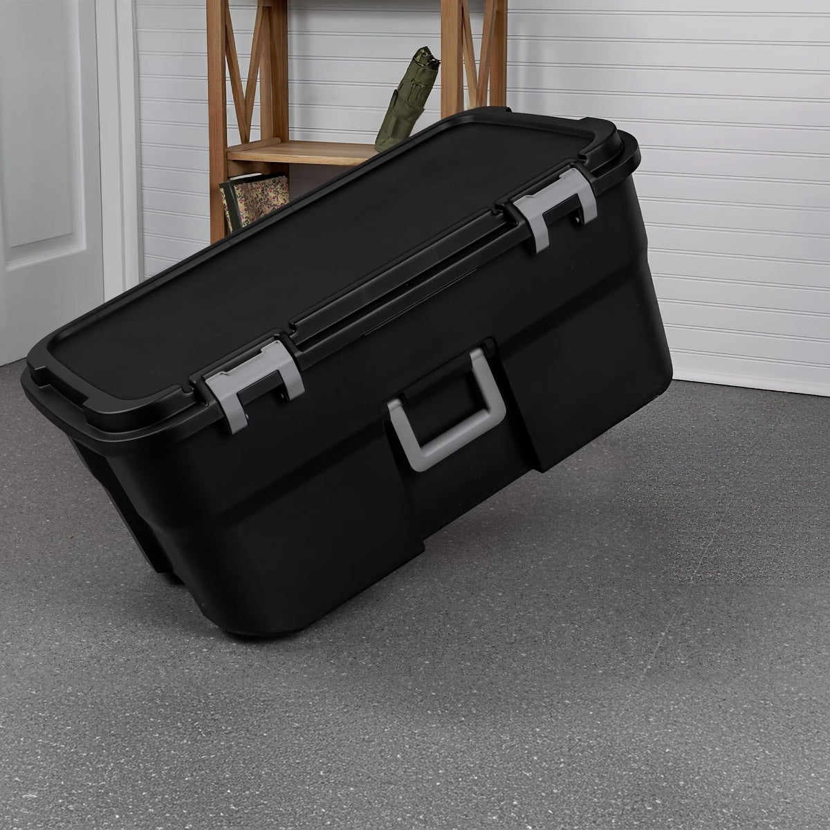 22 Gallon Black Wheeled Plastic Storage Trunk M472
