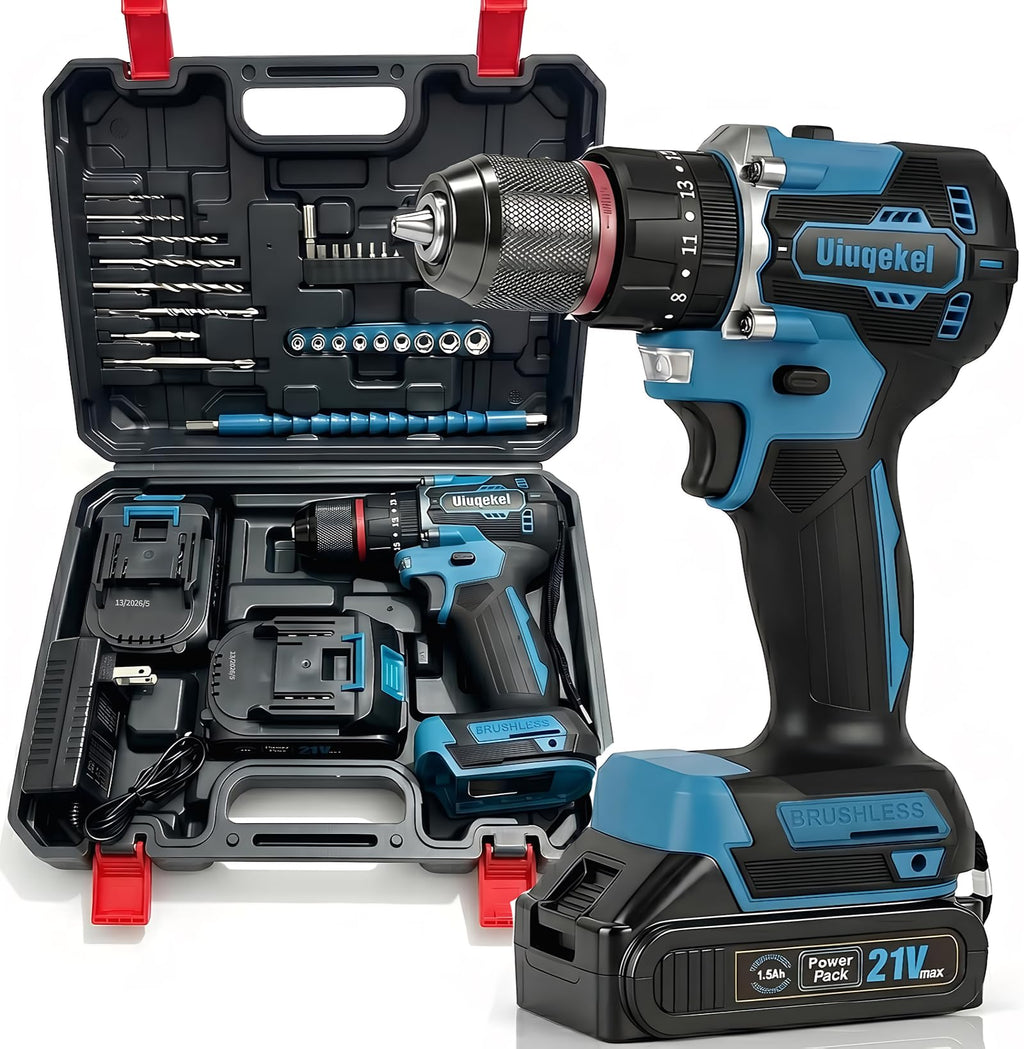 21V Brushless Cordless Drill Driver Kit with 2 Batteries & Charger F207721