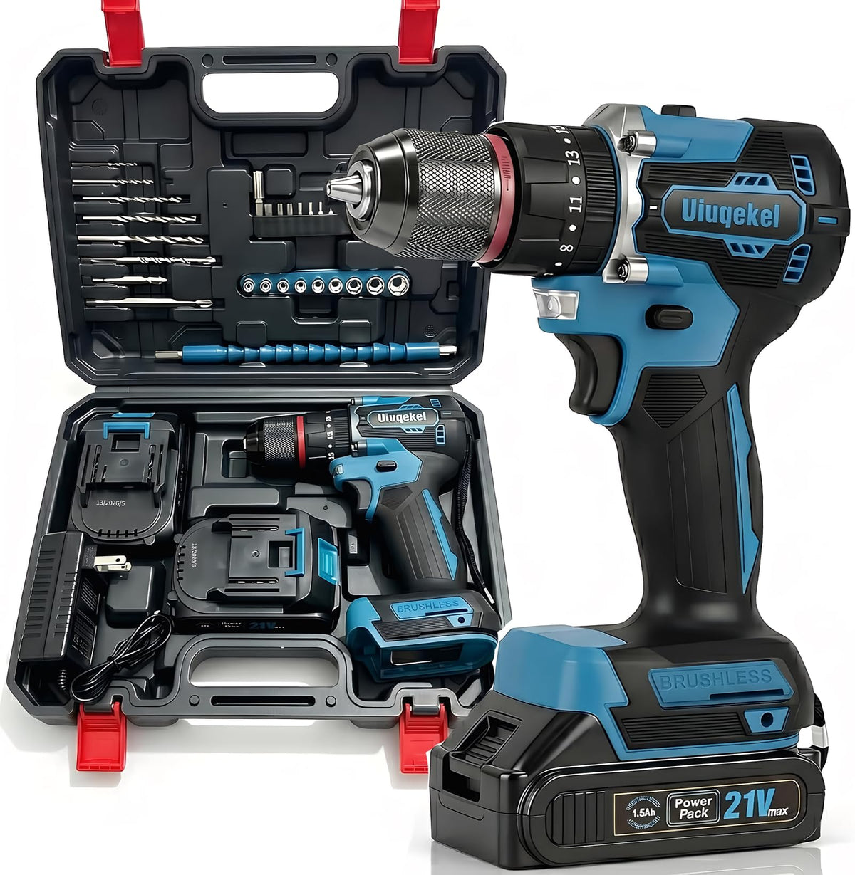 21V Brushless Cordless Drill Driver Kit with 2 Batteries & Charger F207721