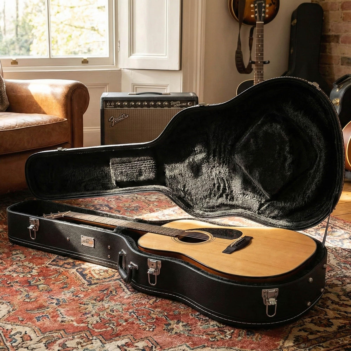 Black Acoustic Guitar Hardshell Case with Accessory Compartment W71338