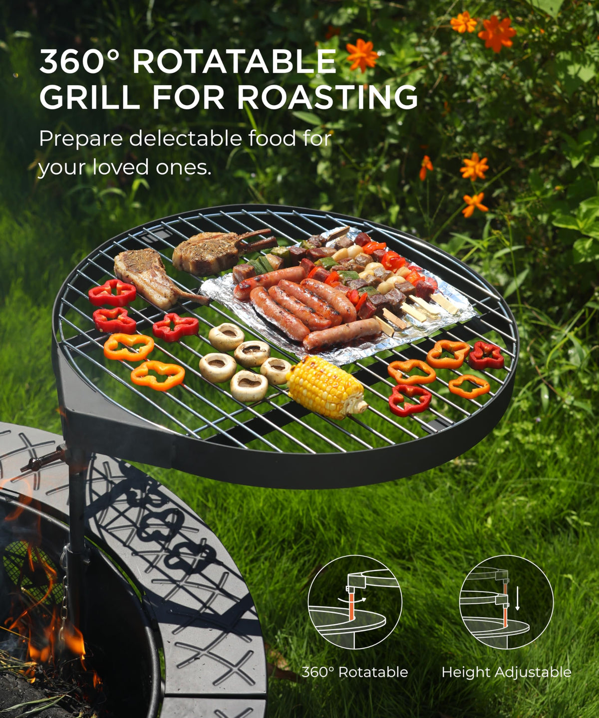 35 Inch Wood Burning Fire Pit with BBQ Grill R3239