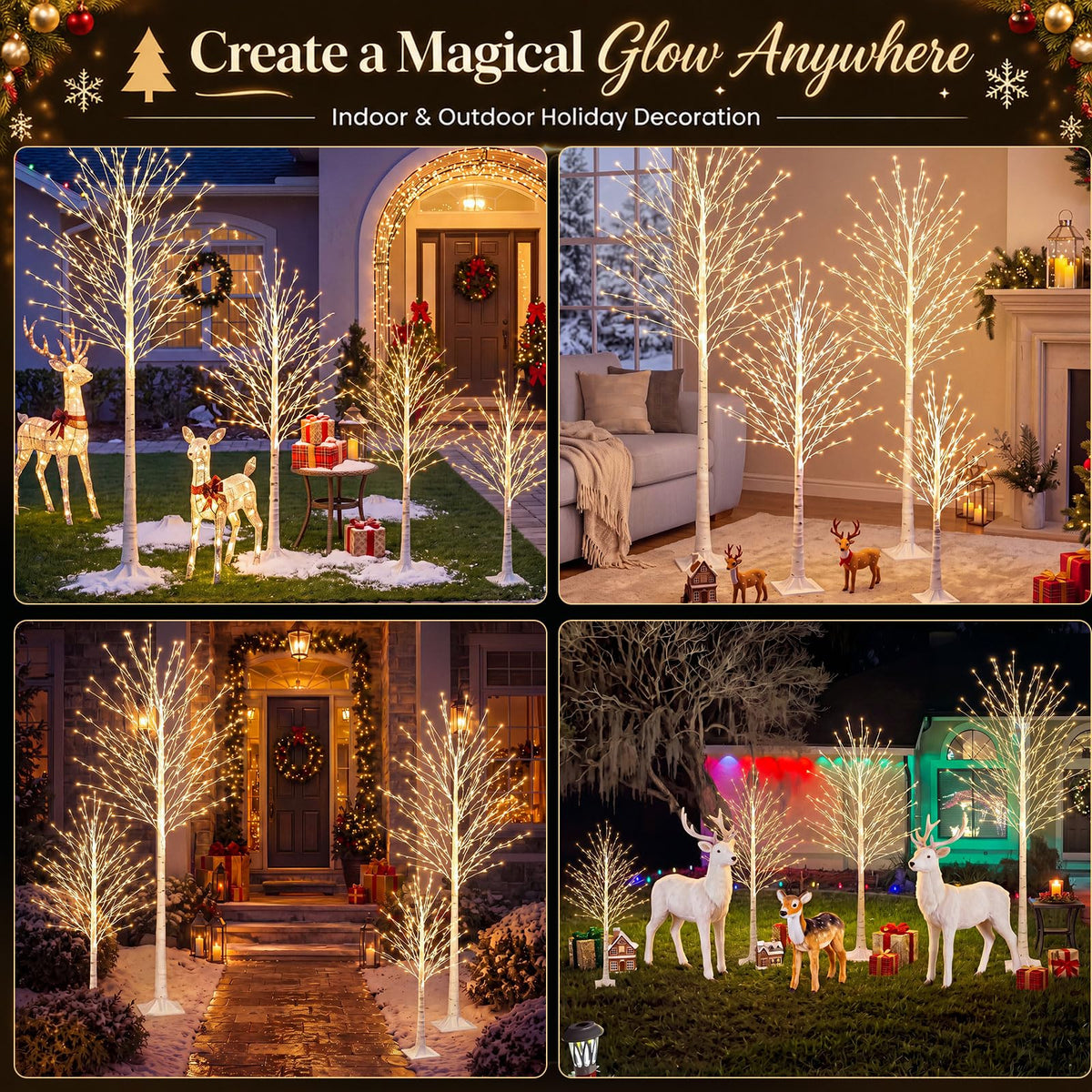 4 Pack Lighted Birch Tree C578255