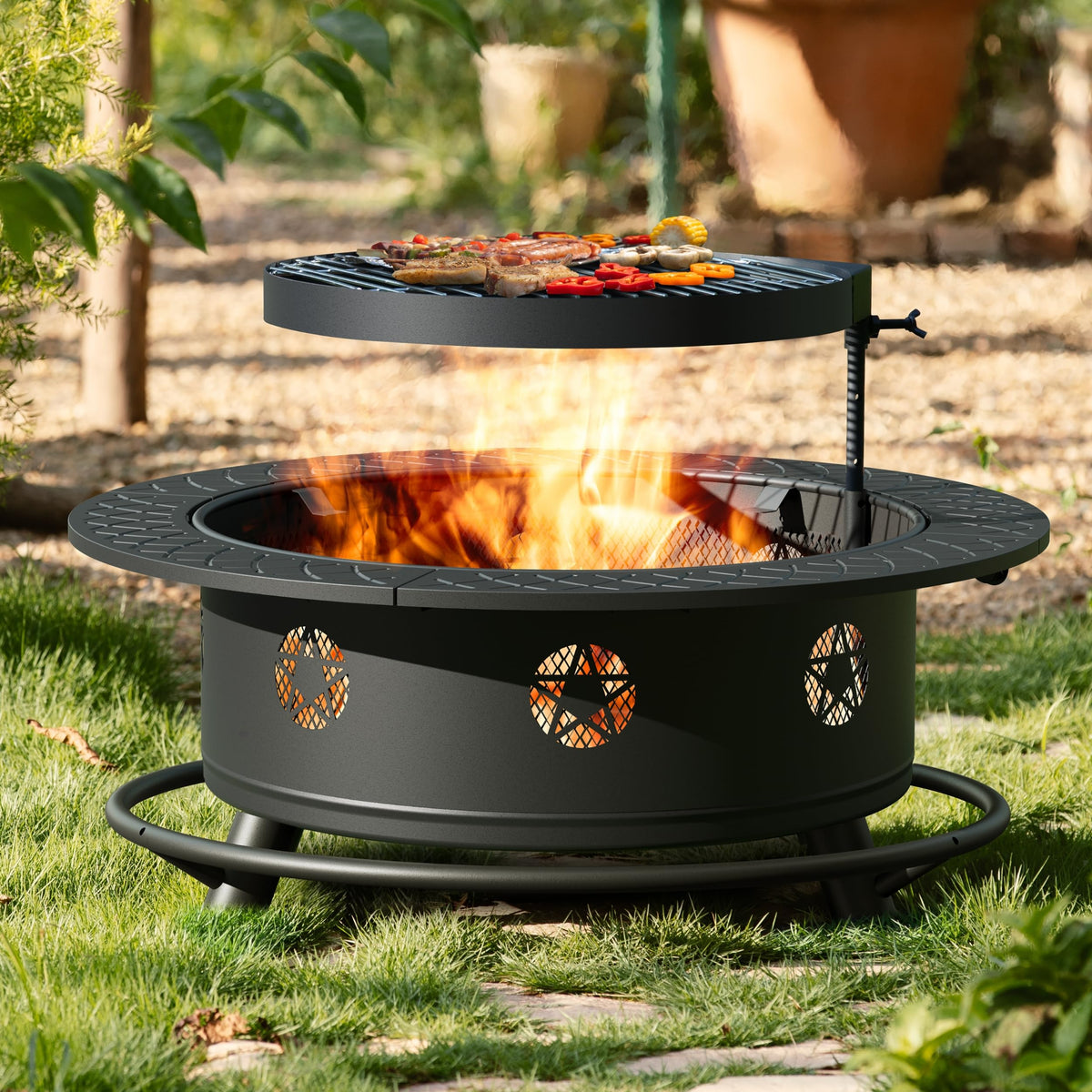 35 Inch Wood Burning Fire Pit with BBQ Grill R3239