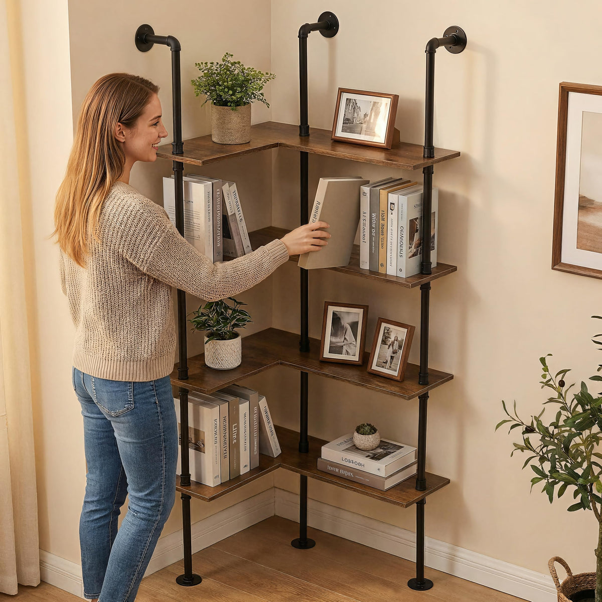 Industrial Pipe Corner Bookshelf M330