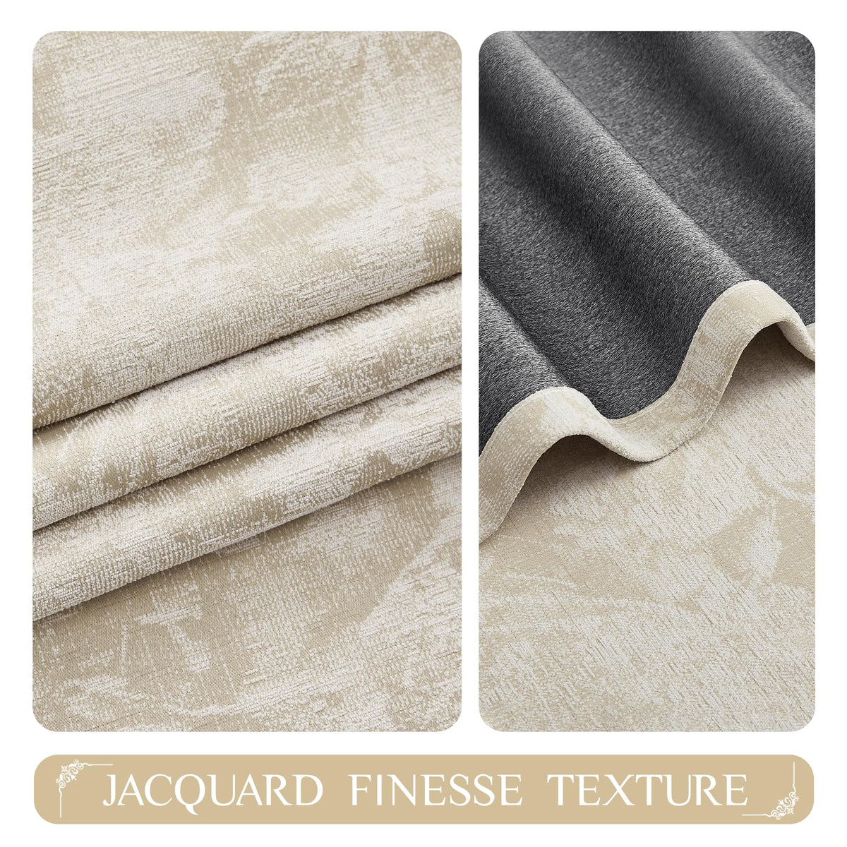 Beige Floral Jacquard Blackout Curtains 100x84 I953816