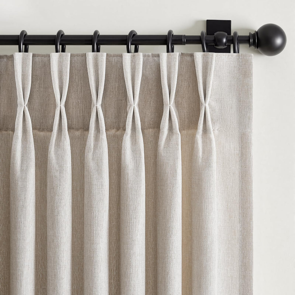 Oatmeal Linen Curtains 108 Inches Long Semi Sheer Pinch Pleated 2 Panels M440